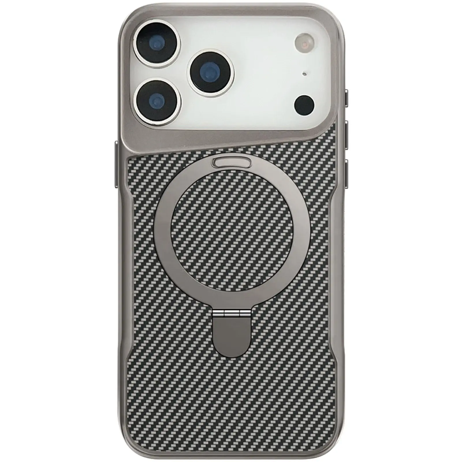 TPU+PC чехол Metal Buttons with MagSafe Carbon Ring для Apple iPhone 17 Pro (6.3"), Серый, TPU+PC, купить оптом с доставкой
