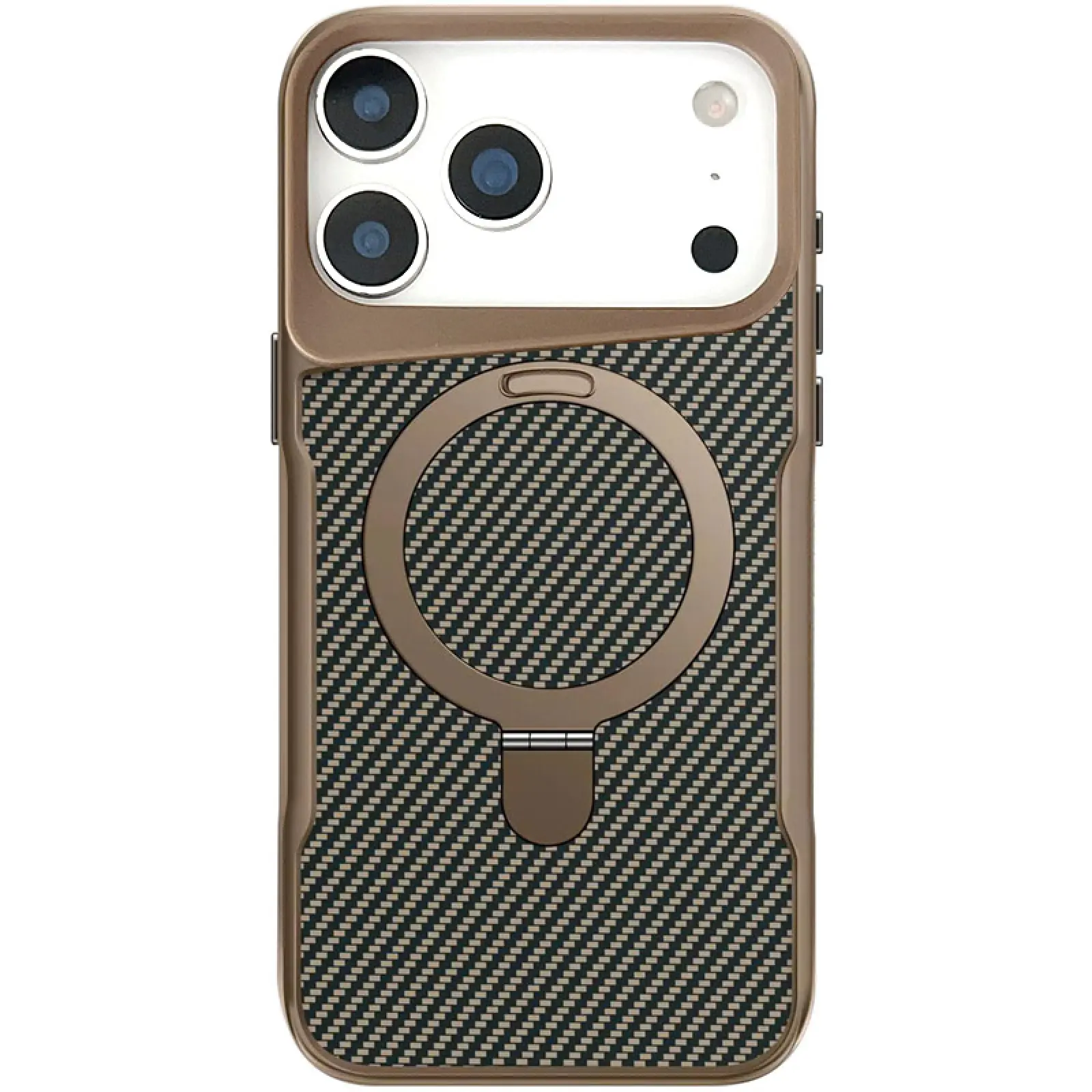 TPU+PC чехол Metal Buttons with MagSafe Carbon Ring для Apple iPhone 17 Pro Max (6.9"), Золотой, TPU+PC, купить оптом с доставкой