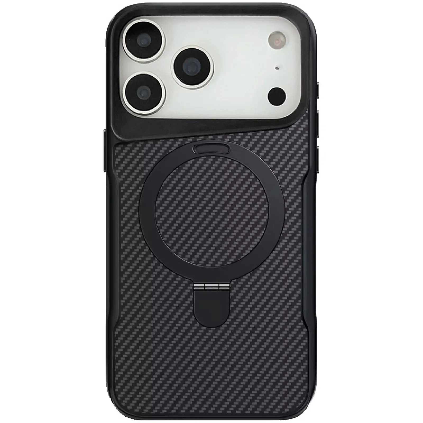 TPU+PC чехол Metal Buttons with MagSafe Carbon Ring для Apple iPhone 17 Pro Max (6.9"), Черный, TPU+PC, купить оптом с доставкой
