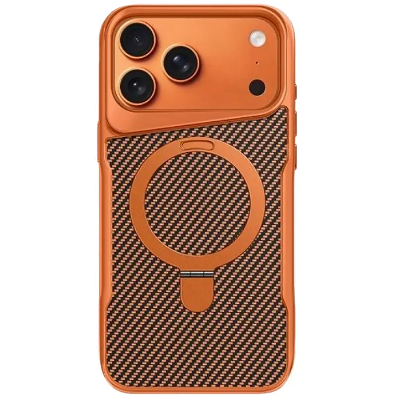 TPU+PC чехол Metal Buttons with MagSafe Carbon Ring для Apple iPhone 17 Pro Max (6.9"), Оранжевый, TPU+PC, купить оптом с доставкой