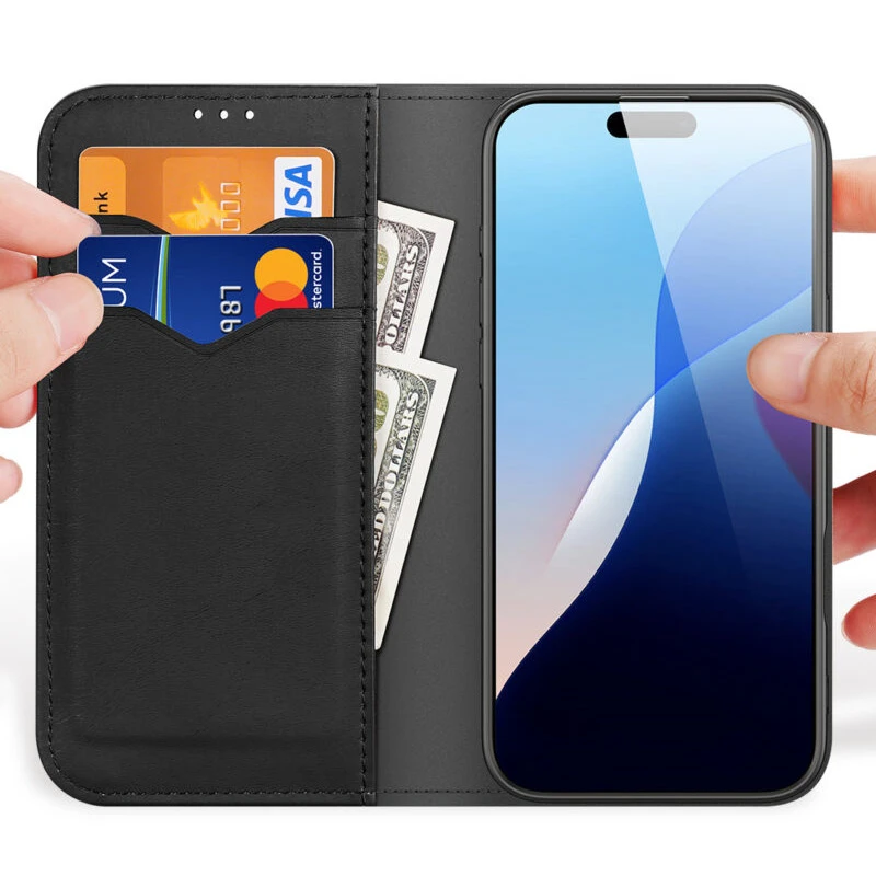 Уценка Чехол-книжка Dux Ducis Hivo для Apple iPhone 16 Pro (6.3"), Эстетический дефект / Black 3, Искусственная кожа, купить оптом с доставкой