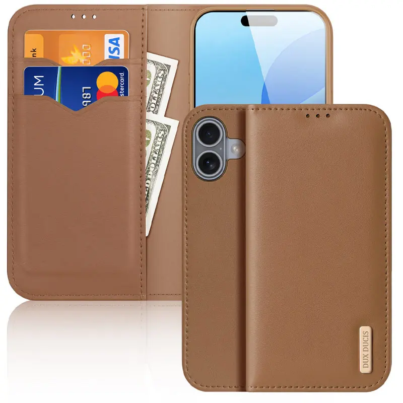 Чехол-книжка Dux Ducis Hivo для Apple iPhone 17 (6.3"), Brown 1, Искусственная кожа, купить оптом с доставкой
