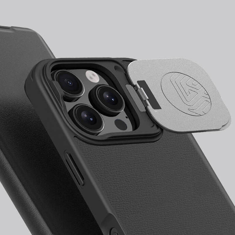 Кожаный чехол-книжка Nillkin Qin Prop Plain Camshield для Apple iPhone 16 Pro (6.3) на картинке №4