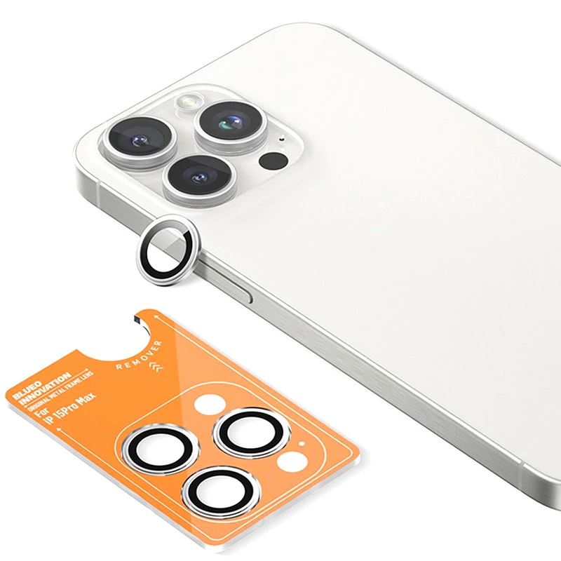 Защитное стекло BlueO Metal на камеру для Apple iPhone 16 Pro / 16 Pro Max / 15 Pro / 15 Pro Max, Серебряный / Silver 1, Закаленное стекло, купить оптом с доставкой
