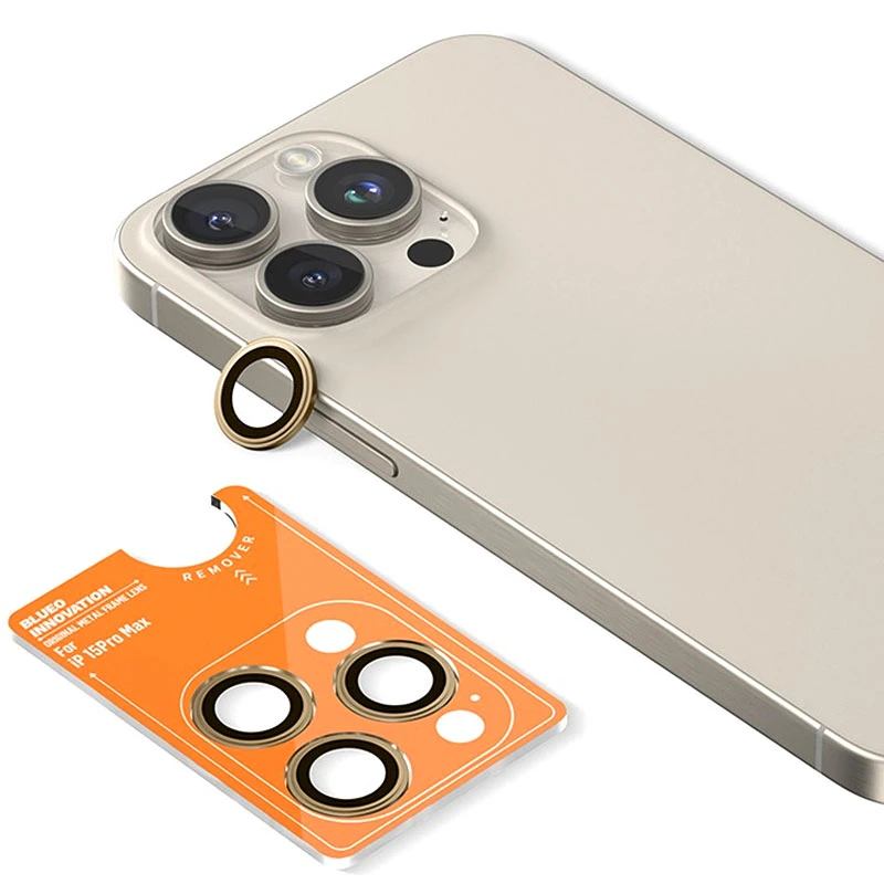 Защитное стекло BlueO Metal на камеру для Apple iPhone 16 Pro / 16 Pro Max / 15 Pro / 15 Pro Max, Золотой / Gold Titanium 1, Закаленное стекло, купить оптом с доставкой