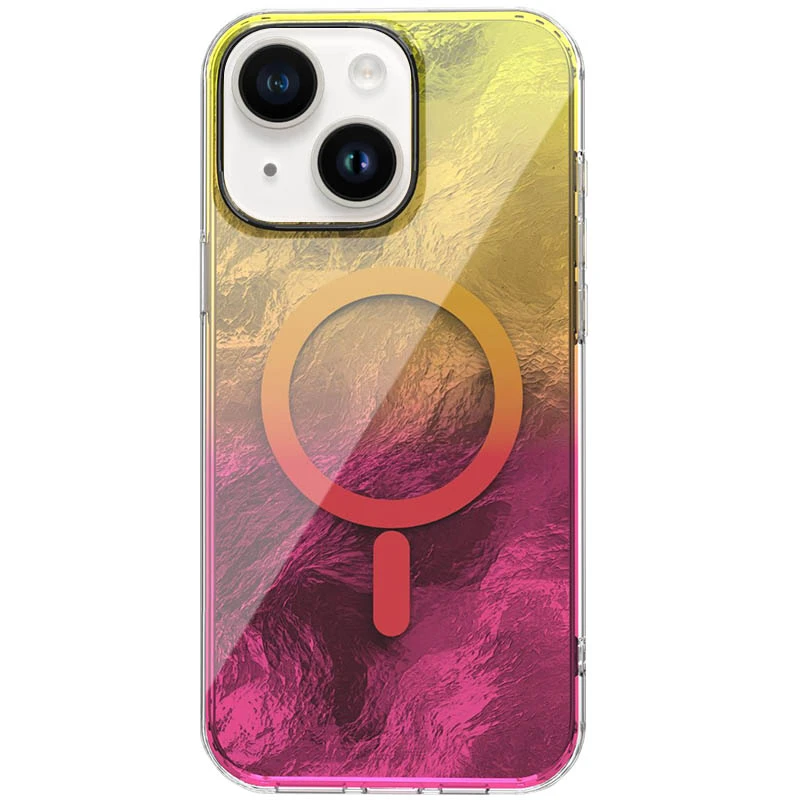 Чехол TPU Shiny Mountain Magnetic Fit для Apple iPhone 15 (6.1"), Yellow / Pink, TPU, купить оптом с доставкой