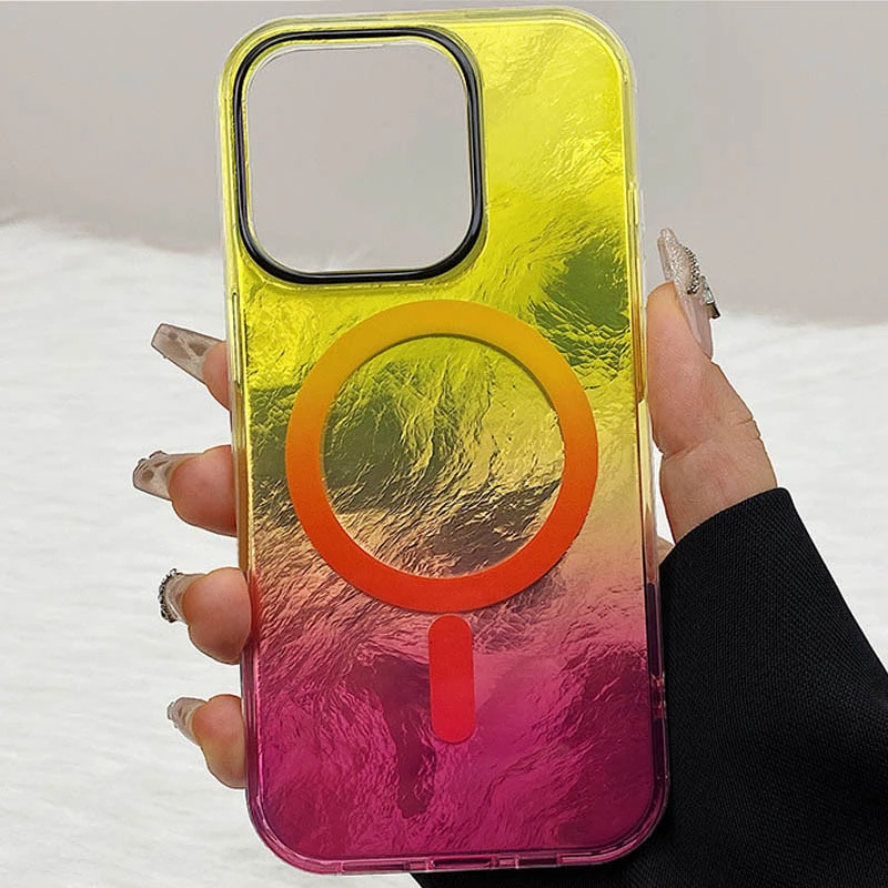 Чехол TPU Shiny Mountain Magnetic Fit для Apple iPhone 15 (6.1"), Yellow / Pink 1, TPU, купить оптом с доставкой