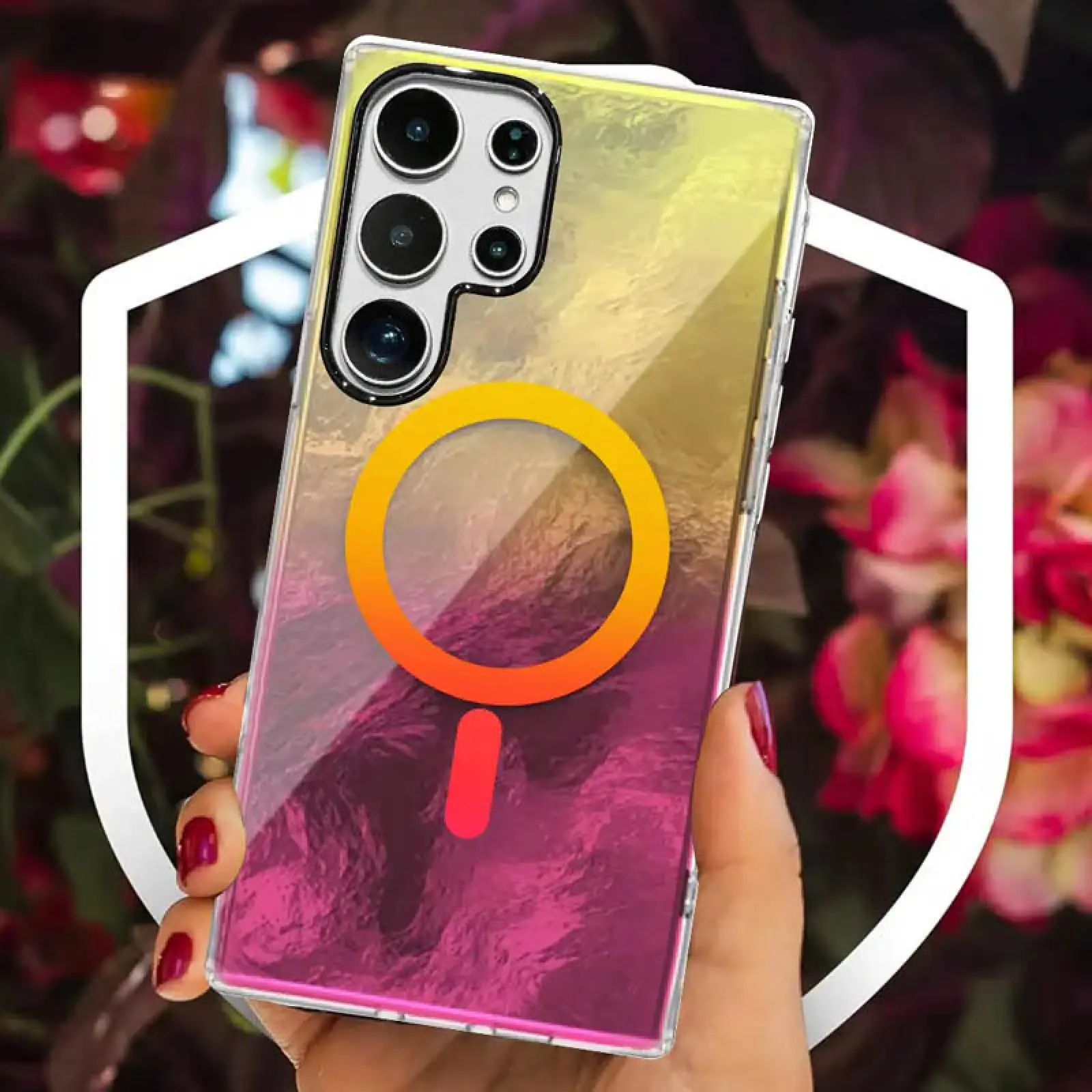 Чехол TPU Shiny Mountain (MagFit) для Samsung Galaxy S24 Ultra, Yellow / Pink 4, TPU, купить оптом с доставкой