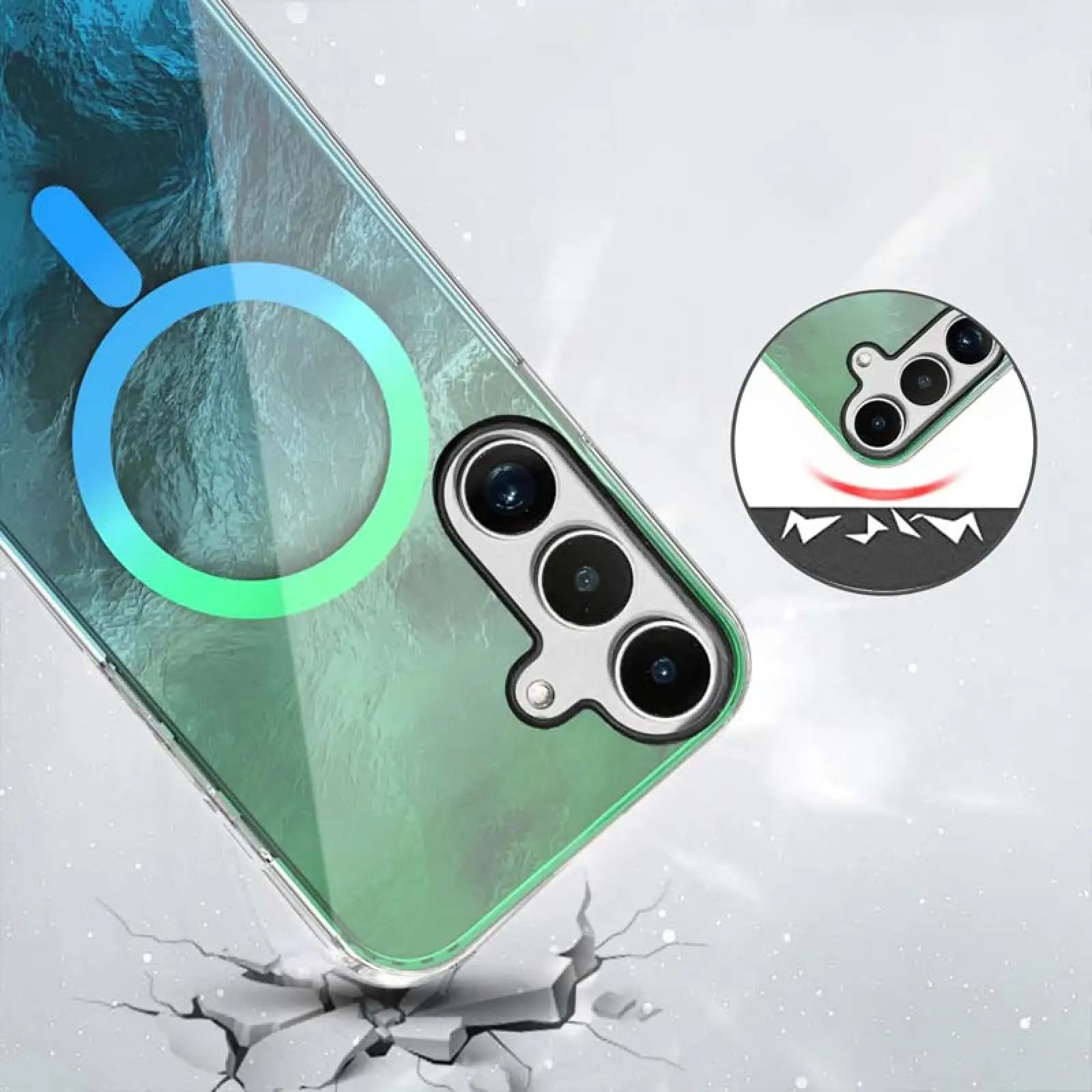 Чехол TPU Shiny Mountain Magnetic Fit для Samsung Galaxy S24 FE, Green / Blue 1, TPU, купить оптом с доставкой