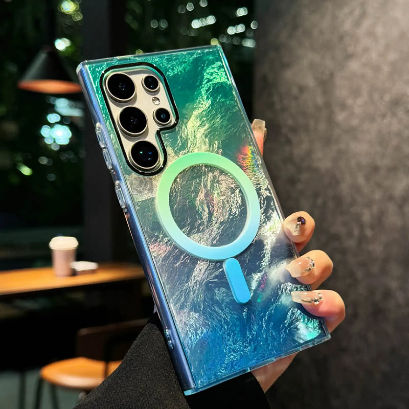 Чехол TPU Shiny Mountain Magnetic Fit для Samsung Galaxy S25 Ultra, Green / Blue 2, TPU, купить оптом с доставкой