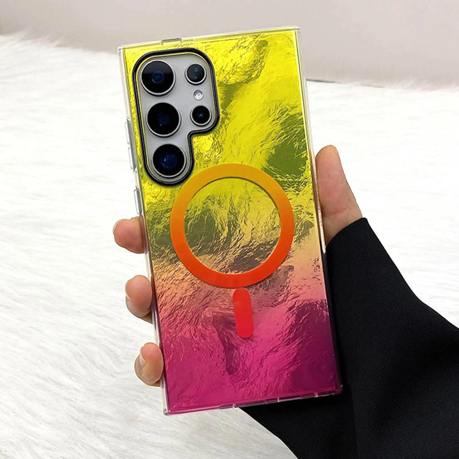 Чехол TPU Shiny Mountain (MagFit) для Samsung Galaxy S25 Ultra, Yellow / Pink 1, TPU, купить оптом с доставкой