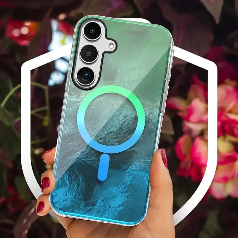 Чехол TPU Shiny Mountain Magnetic Fit для Samsung Galaxy S25 FE, Green / Blue 2, TPU, купить оптом с доставкой