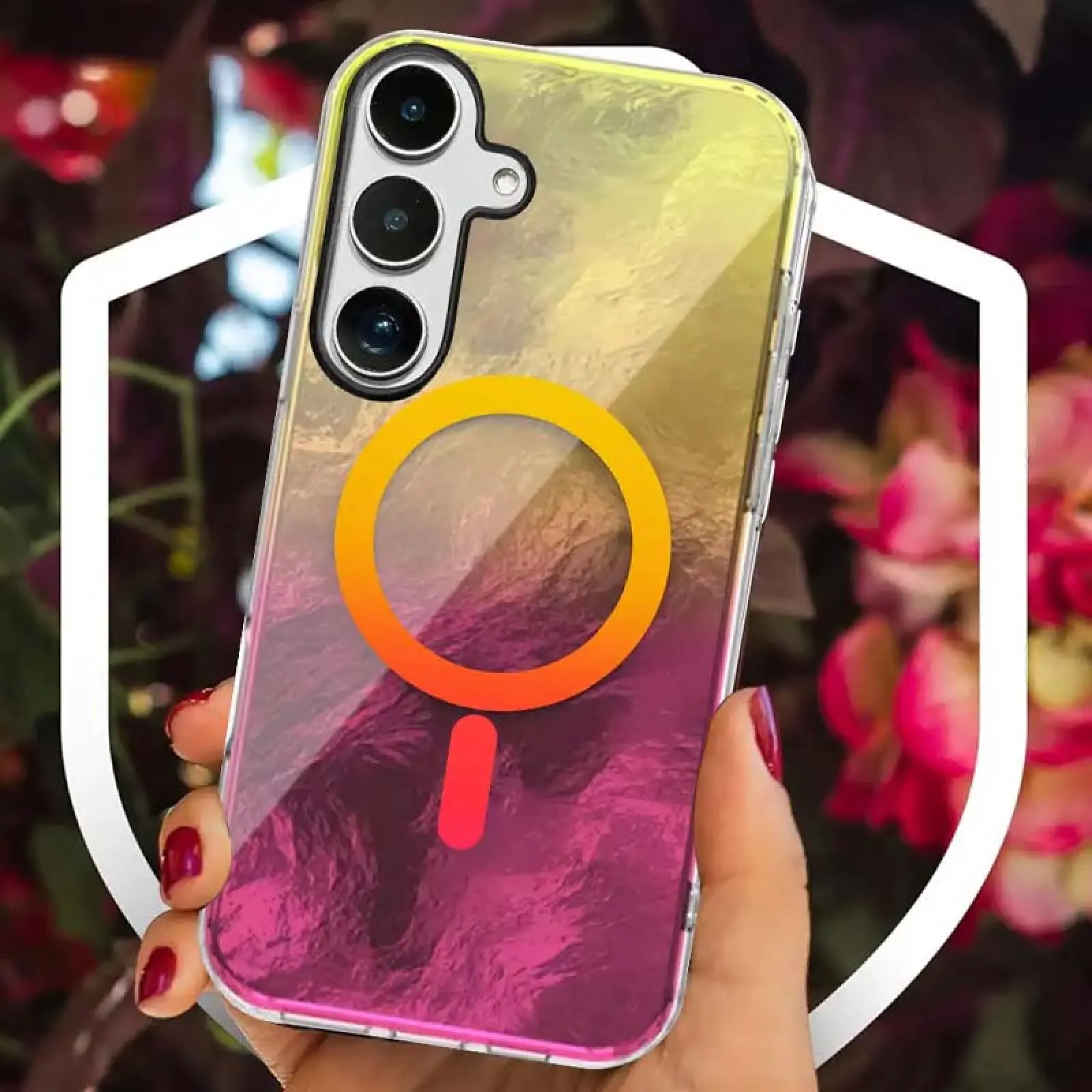 Чехол TPU Shiny Mountain (MagFit) для Samsung Galaxy S25 FE, Yellow / Pink 2, TPU, купить оптом с доставкой