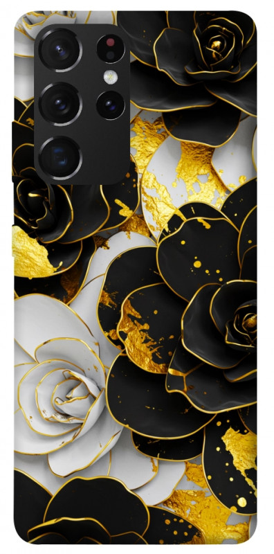 Чехол itsPrint Flower black-white для Samsung Galaxy S21 Ultra, цветы, купить оптом с доставкой