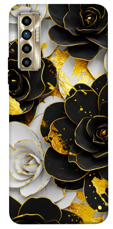Чехол itsPrint Flower black-white для TECNO Camon 17P, цветы, купить оптом с доставкой