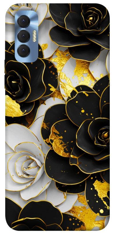 Чехол itsPrint Flower black-white для TECNO Spark 8P, цветы, купить оптом с доставкой