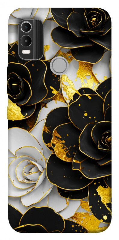 Чехол itsPrint Flower black-white для Nokia C21 Plus, цветы, купить оптом с доставкой