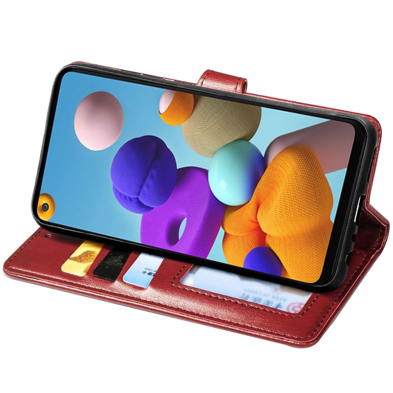 Шкіряний чохол-книжка GETMAN Gallant (PU) для Samsung Galaxy A21s, Червоний 4, Штучна шкіра, купити оптом з доставкою