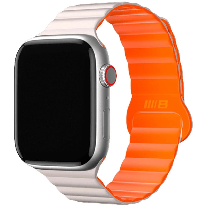 Ремешок BlueO Magnetic Silicone для Apple Watch 42(ser.1-3)/44/45/46/49mm, White / Orange, Силикон (TPU), купить оптом с доставкой