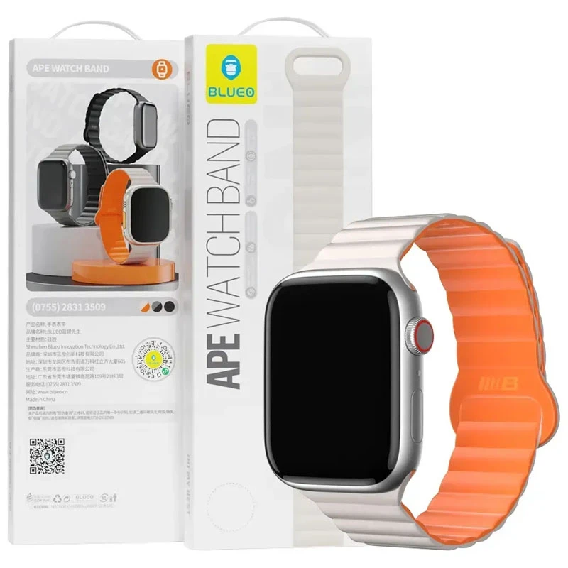Ремешок BlueO Magnetic Silicone для Apple Watch 42(ser.1-3)/44/45/46/49mm, White / Orange 1, Силикон (TPU), купить оптом с доставкой