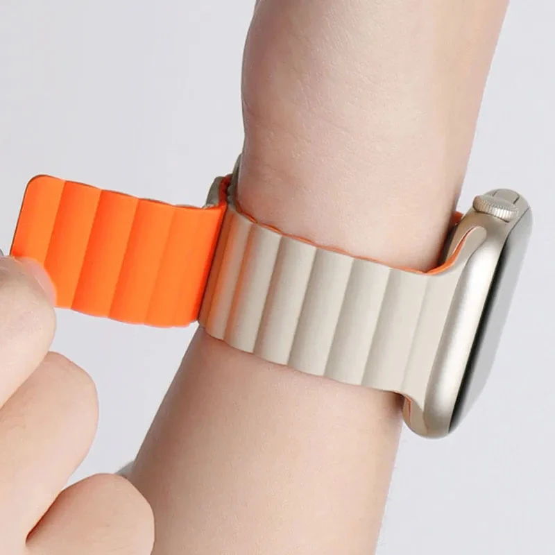 Ремешок BlueO Magnetic Silicone для Apple Watch 42(ser.1-3)/44/45/46/49mm, White / Orange 4, Силикон (TPU), купить оптом с доставкой