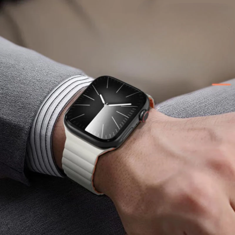 Ремешок BlueO Magnetic Silicone для Apple Watch 42(ser.1-3)/44/45/46/49mm, White / Orange 5, Силикон (TPU), купить оптом с доставкой