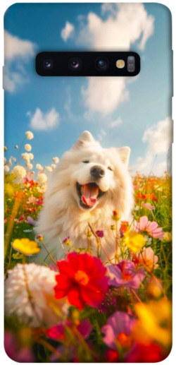 Чехол itsPrint Happy dog in flowers для Samsung Galaxy S10