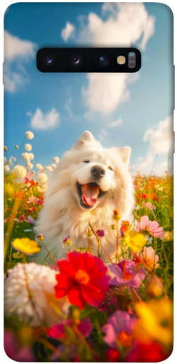 Чехол itsPrint Happy dog in flowers для Samsung Galaxy S10+