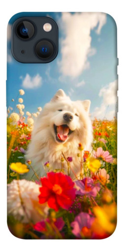 Чехол itsPrint Happy dog in flowers для Apple iPhone 13 (6.1")