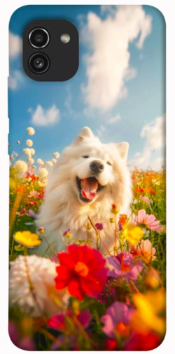 Чехол itsPrint Happy dog in flowers для Samsung Galaxy A03