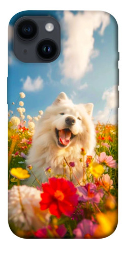 Чехол itsPrint Happy dog in flowers для Apple iPhone 14 (6.1")