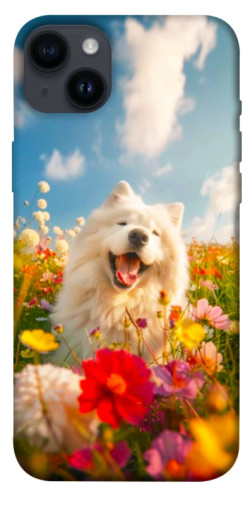 Чехол itsPrint Happy dog in flowers для Apple iPhone 14 Plus (6.7")