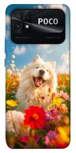 Чехол itsPrint Happy dog in flowers для Xiaomi Poco C40