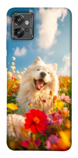 Чехол itsPrint Happy dog in flowers для Motorola Moto G32