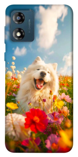 Чехол itsPrint Happy dog in flowers для Motorola Moto E13