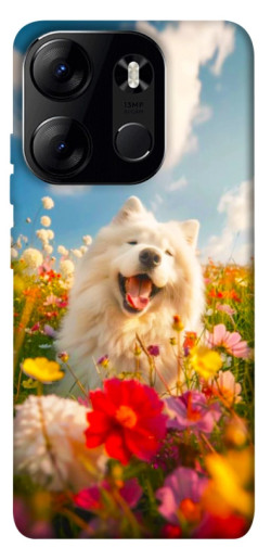 Чехол itsPrint Happy dog in flowers для Tecno Spark Go 2023
