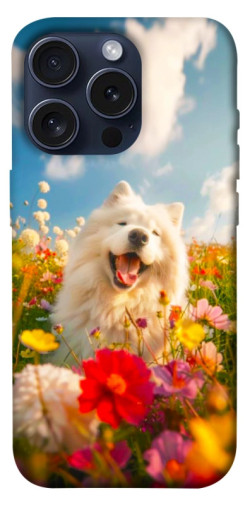 Чехол itsPrint Happy dog in flowers для Apple iPhone 15 Pro (6.1")