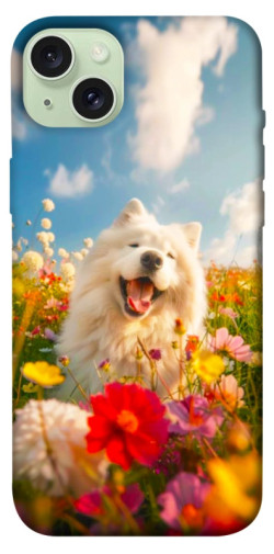 Чехол itsPrint Happy dog in flowers для Apple iPhone 15 Plus (6.7")