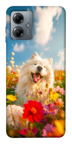 Чехол itsPrint Happy dog in flowers для Motorola Moto G14