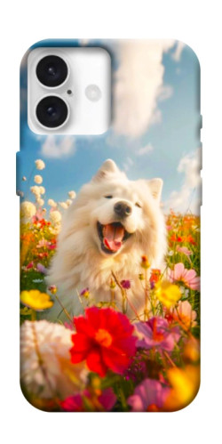 Чехол itsPrint Happy dog in flowers для Apple iPhone 16 (6.1")