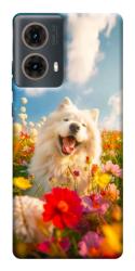 Чехол itsPrint Happy dog in flowers для Motorola Moto G85