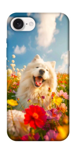 Чехол itsPrint Happy dog in flowers для Apple iPhone 16e (6.1")