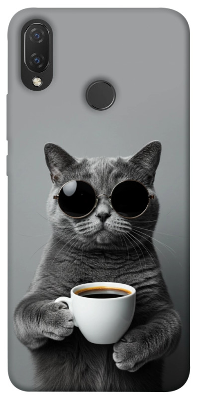 Чехол itsPrint Grey cat coffee для Huawei P Smart+ (nova 3i), животные, купить оптом с доставкой