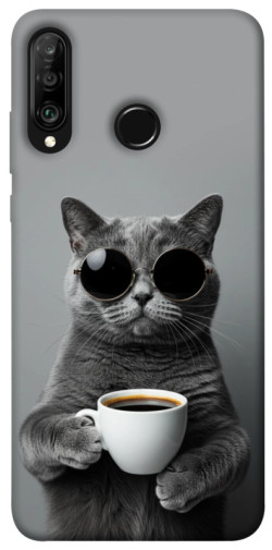 Чехол itsPrint Grey cat coffee для Huawei P30 lite