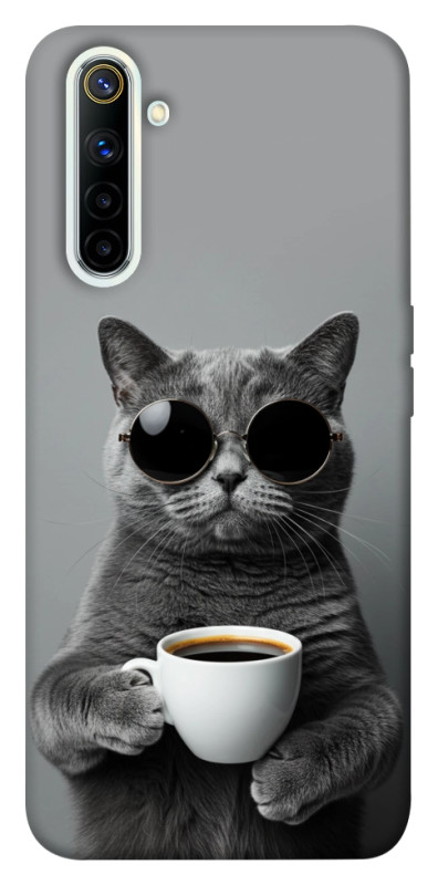 Чехол itsPrint Grey cat coffee для Realme 6, животные, купить оптом с доставкой