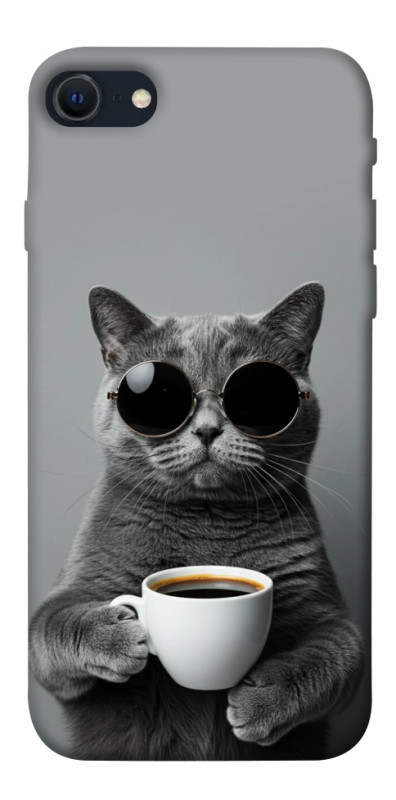 Чехол itsPrint Grey cat coffee для Apple iPhone SE (2020), животные, купить оптом с доставкой