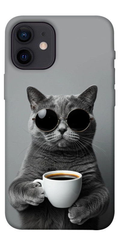 Чохол itsPrint Grey cat coffee для Apple iPhone 12 mini (5.4"), тварини, купити оптом з доставкою