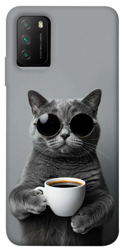 Чехол itsPrint Grey cat coffee для Xiaomi Poco M3, животные, купить оптом с доставкой