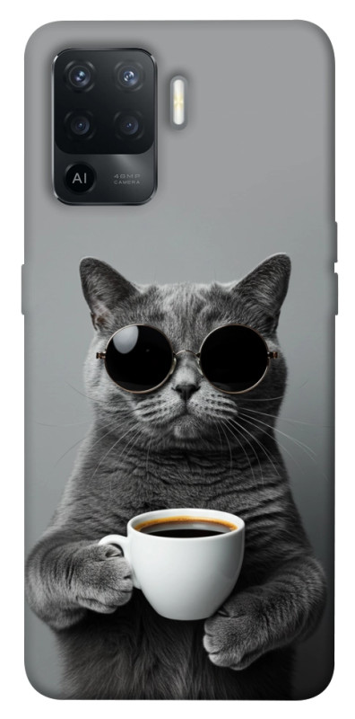 Чехол itsPrint Grey cat coffee для Oppo Reno 5 Lite, животные, купить оптом с доставкой