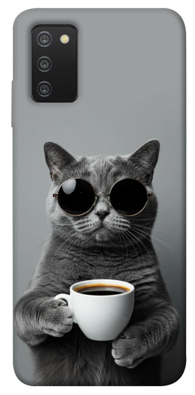 Чехол itsPrint Grey cat coffee для Samsung Galaxy A03s, животные, купить оптом с доставкой